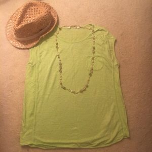 Athleta lime green washable linen cap sleeve tee